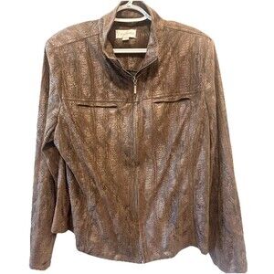 Erin London Brown Snakeskin Look Zip Jacket Women’s Large